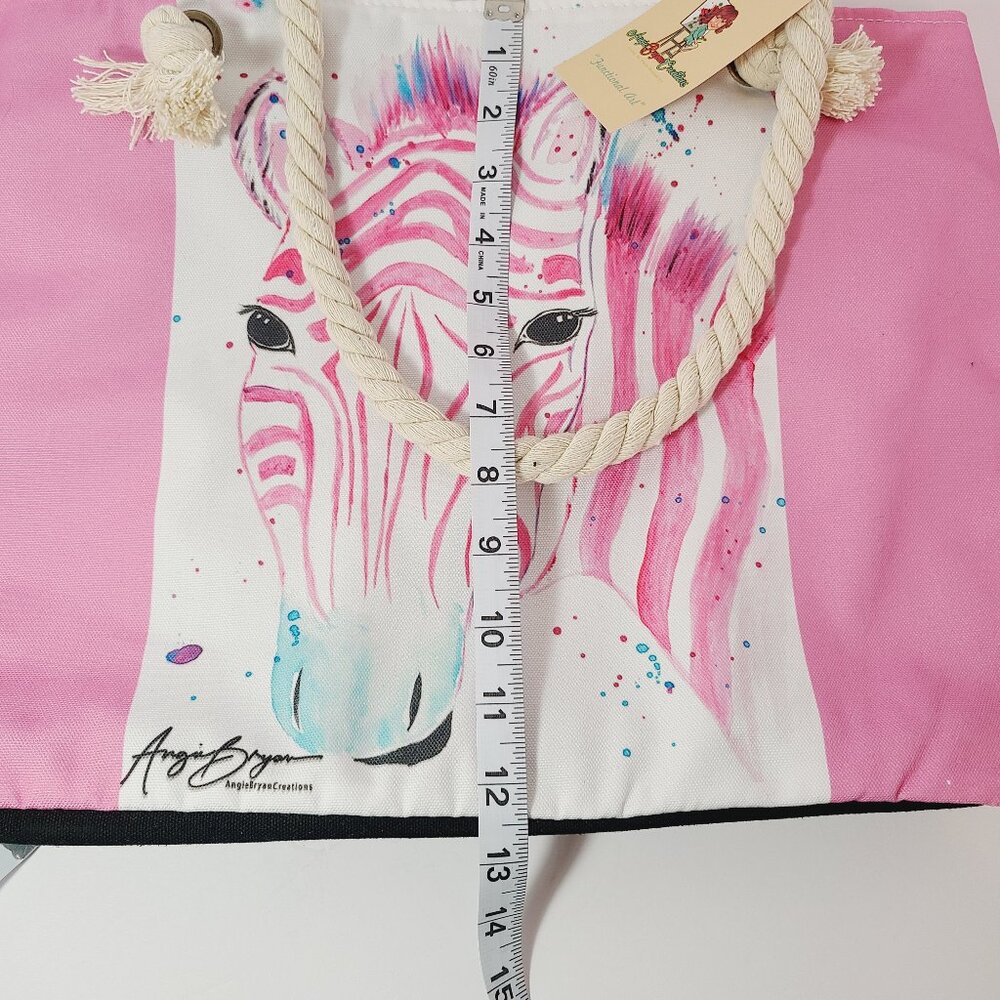 Pink Zebra Tote Bag by Angie Bryan Creations – Rope Handles - Picture 5 of 10